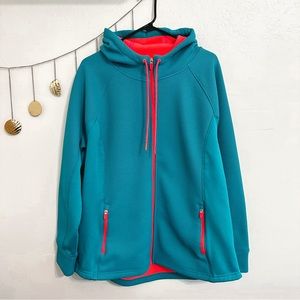 Swiss Tech Waffle Hooded Jacket Size 2X Neon Blue Coral Fleece Lined Full Zip